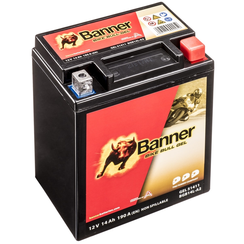Batería de gel Banner Bike Bull Gel 12V, YTX14AHL-BS/YB14L-A2, 14AH, 185A