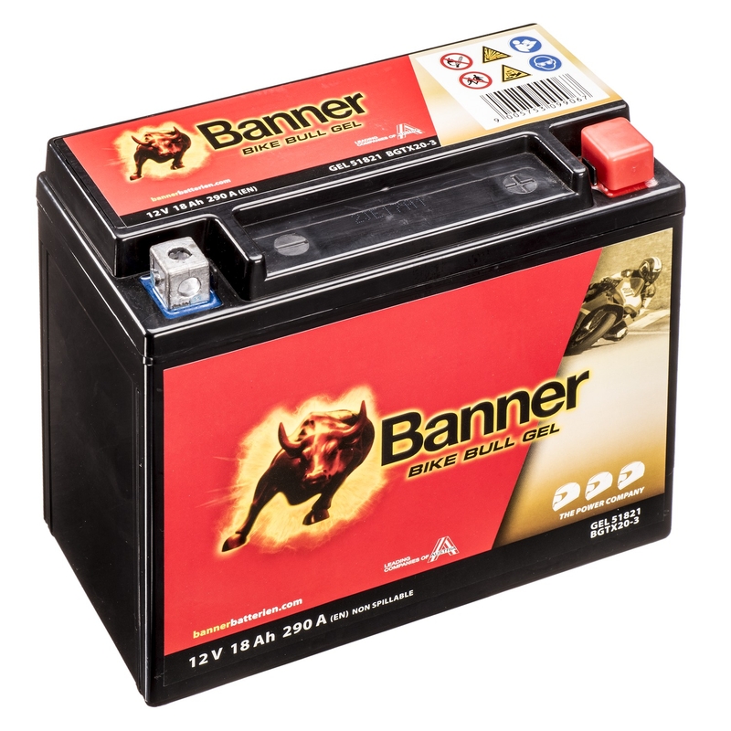 Batería de gel Banner Bike Bull Gel 12V, YTX20L-BS, 18AH, 250A