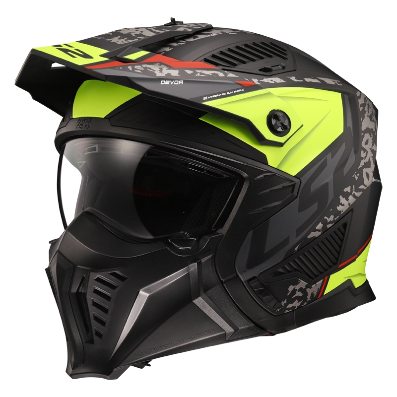 Casco de moto de trial LS2 OF606 Drifter Devor negro-amarillo fluo