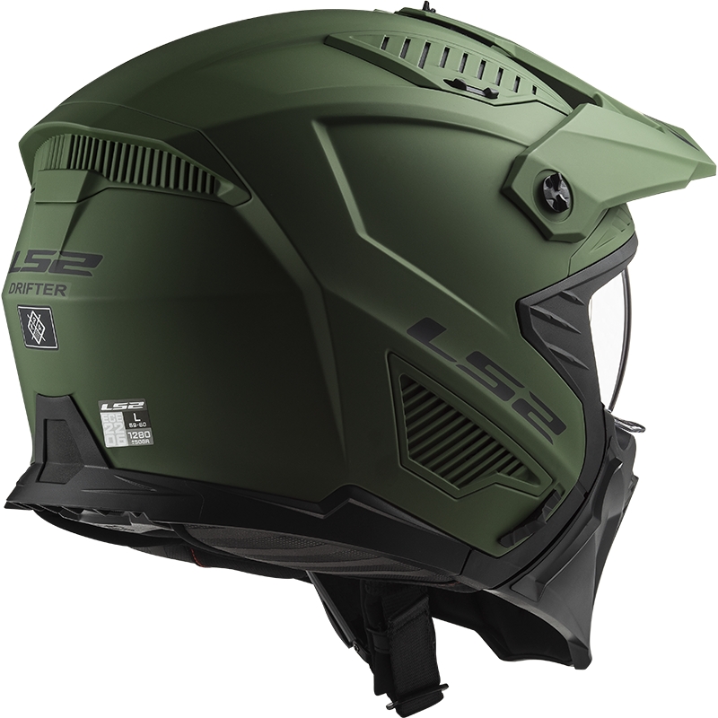 Casco moto trial LS2 OF606 Drifter Sólido verde mate