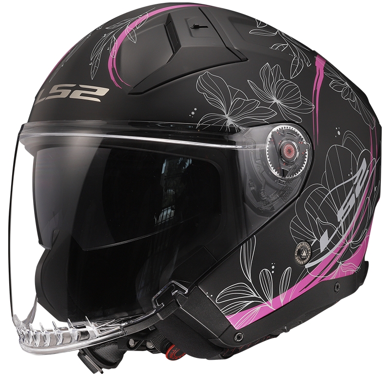 Casco abierto LS2 OF603 Infinity II Lotus negro y rosa