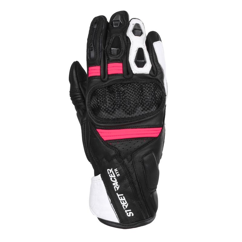 Guantes de moto para mujer Street Racer STR negro, blanco y rosa