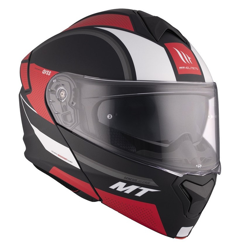 Casco de moto abatible MT Genesis SV Cave A5 negro-blanco-rojo mate