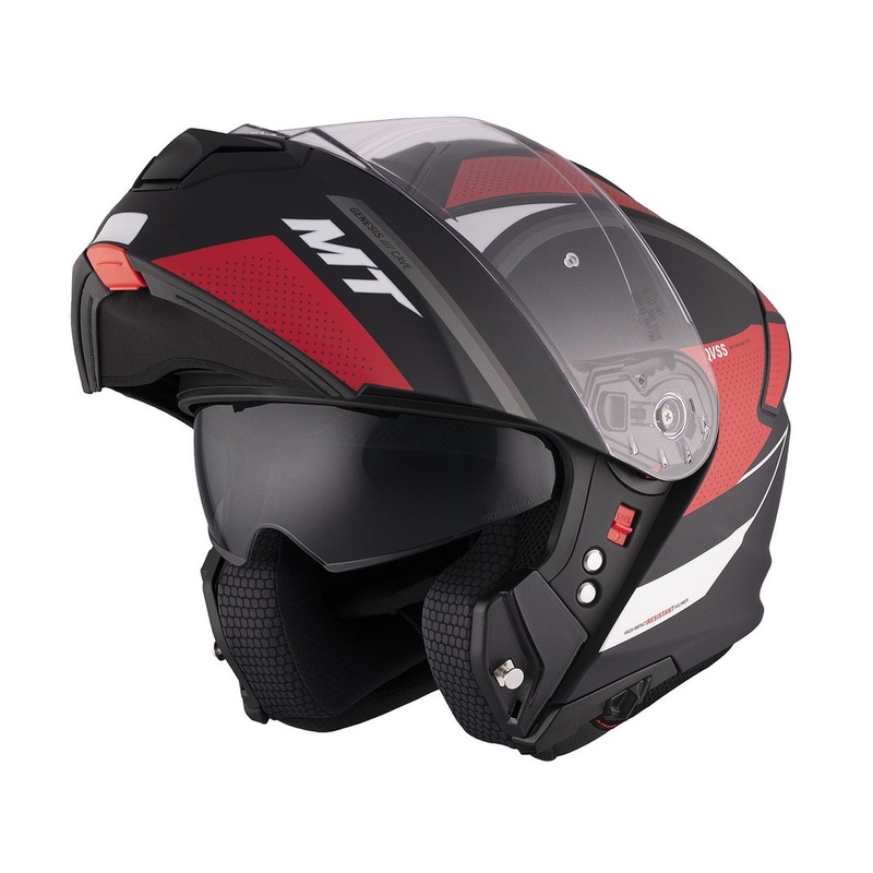 Casco de moto abatible MT Genesis SV Cave A5 negro-blanco-rojo mate