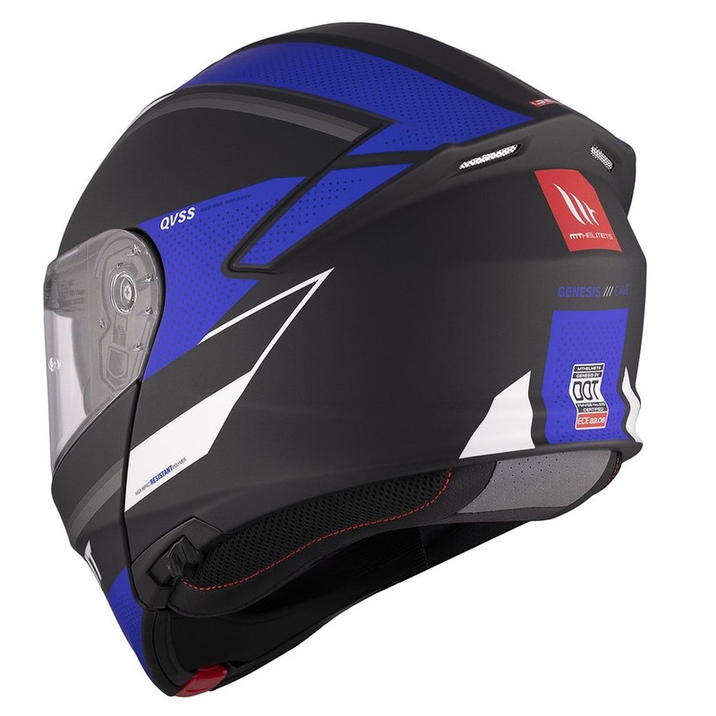MT Genesis SV Cave A7 casco de moto abatible negro-blanco-azul mate