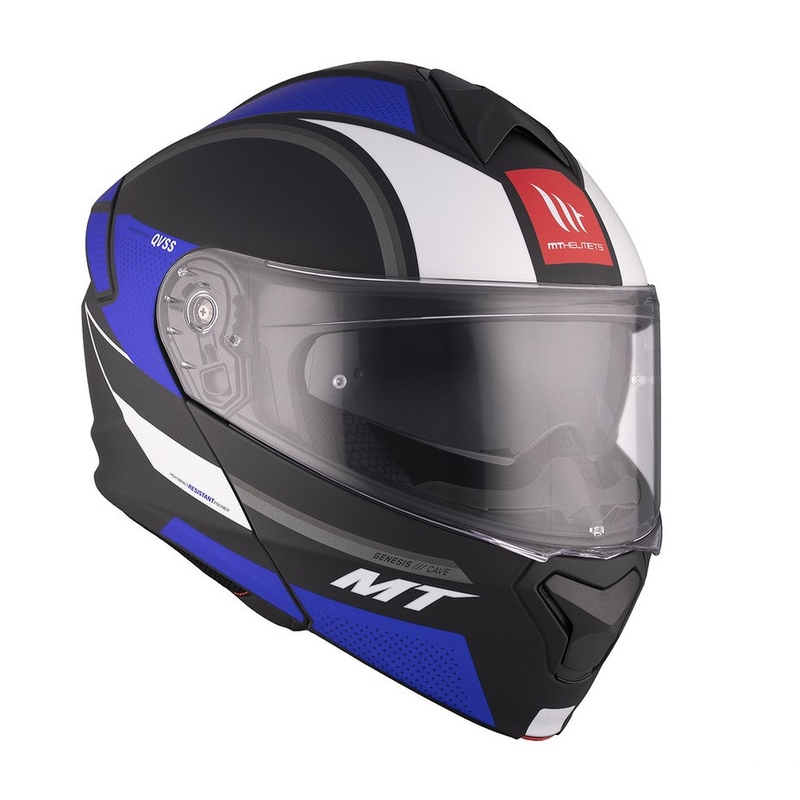MT Genesis SV Cave A7 casco de moto abatible negro-blanco-azul mate