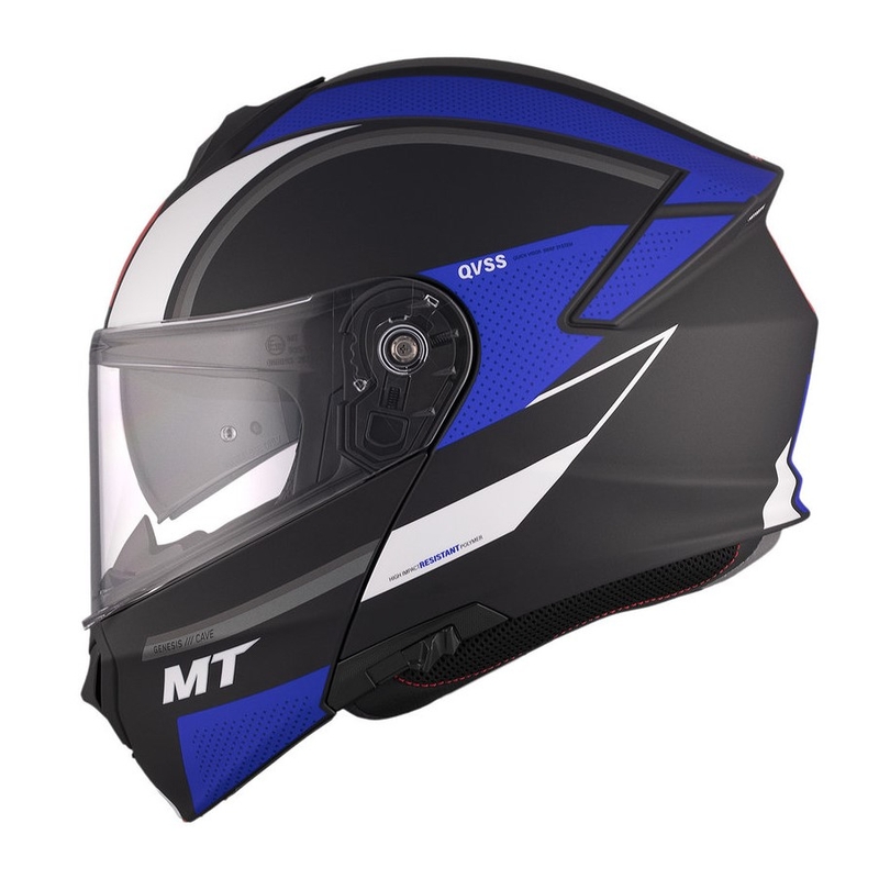 MT Genesis SV Cave A7 casco de moto abatible negro-blanco-azul mate