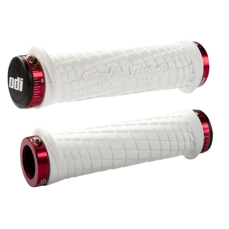 Puños ODI TROY LEE DESIGNS SIGNATURE ATV LOCK-ON blanco-rojo
