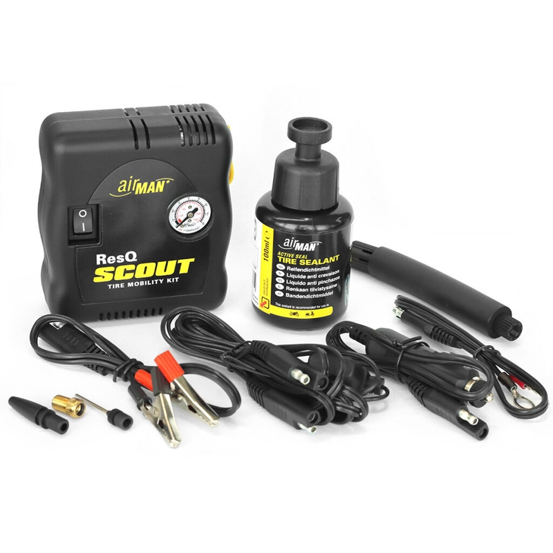 Kit de reparación de neumáticos AirMan ResQ Scout con compresor + recambio de 100 ml