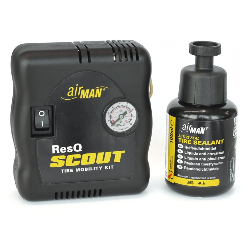 Kit de reparación de neumáticos AirMan ResQ Scout con compresor + recambio de 100 ml