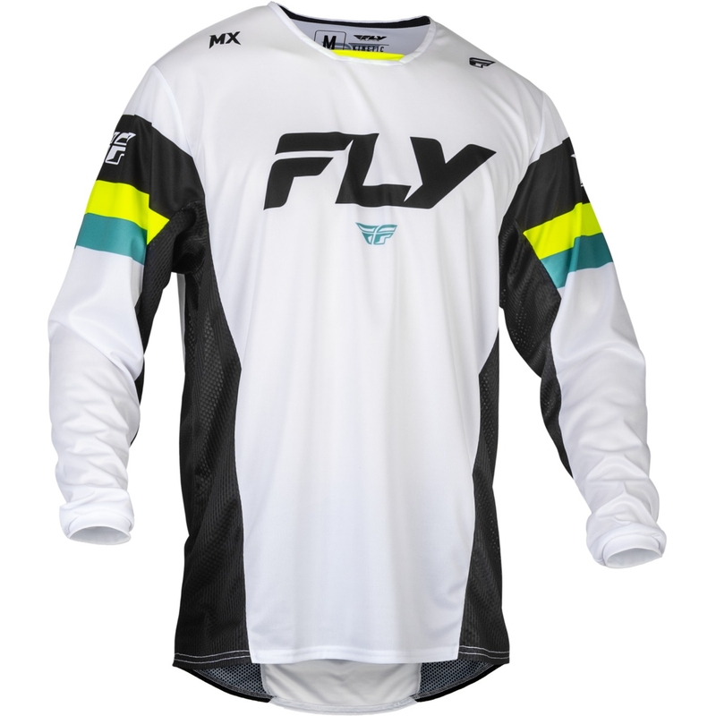 Maillot motocross FLY Racing Kinetic Prix 2024 blanco-negro-amarillo fluo