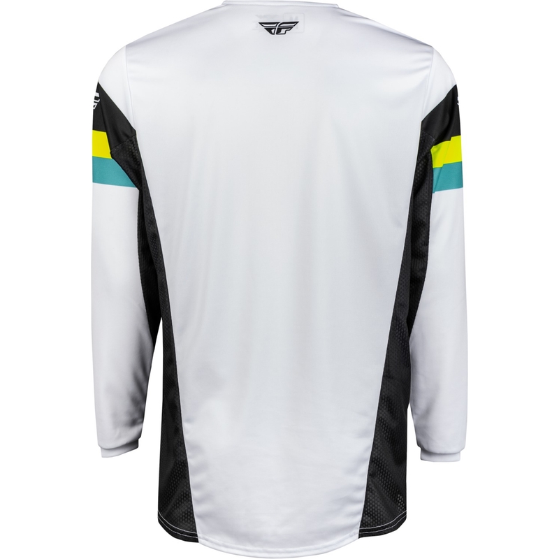Maillot motocross FLY Racing Kinetic Prix 2024 blanco-negro-amarillo fluo