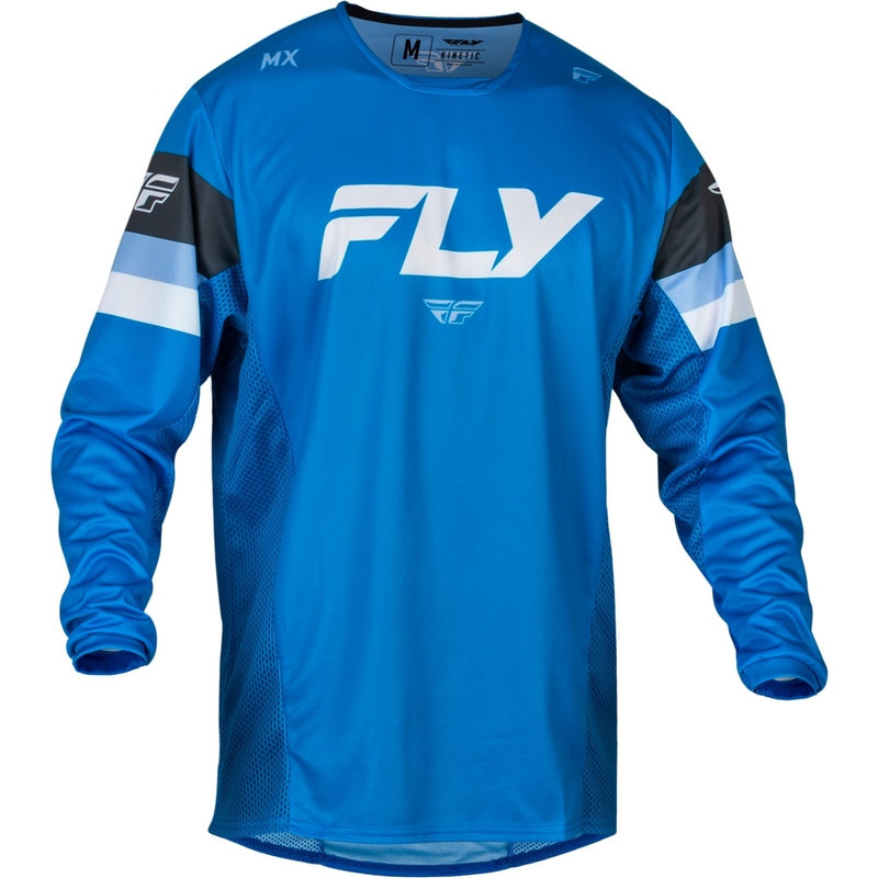 Camiseta de motocross FLY Racing Kinetic Prix azul-gris-blanca en oferta liquidación