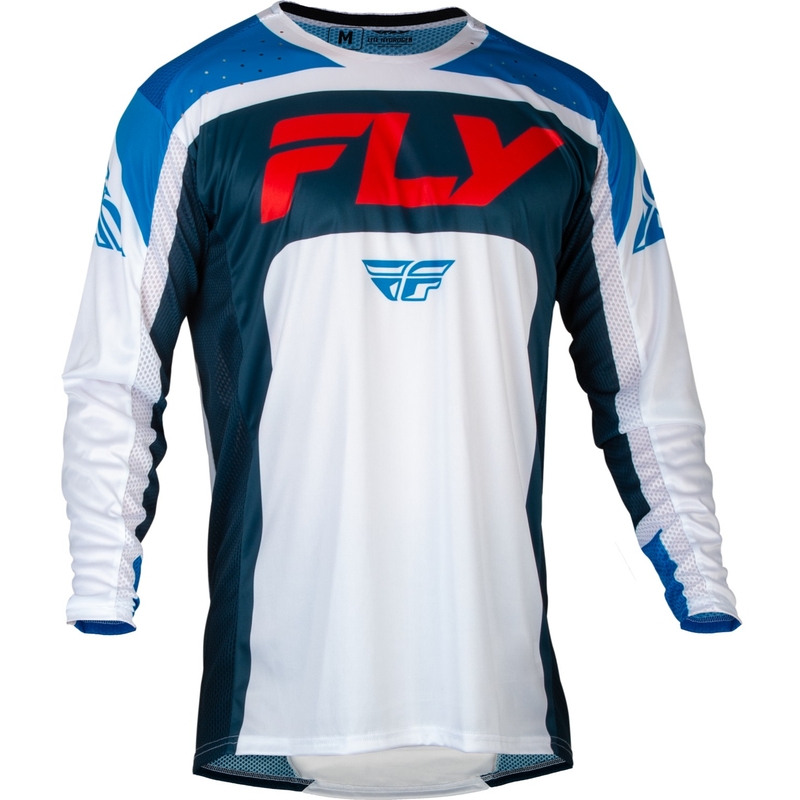 Camiseta de motocross FLY Racing Lite en rojo, blanco y azul en oferta liquidación