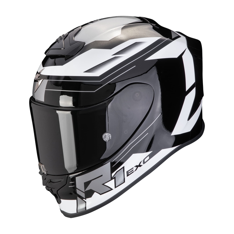 Casco integral Scorpion EXO-R1 EVO AIR BLAZE negro y blanco liquidación
