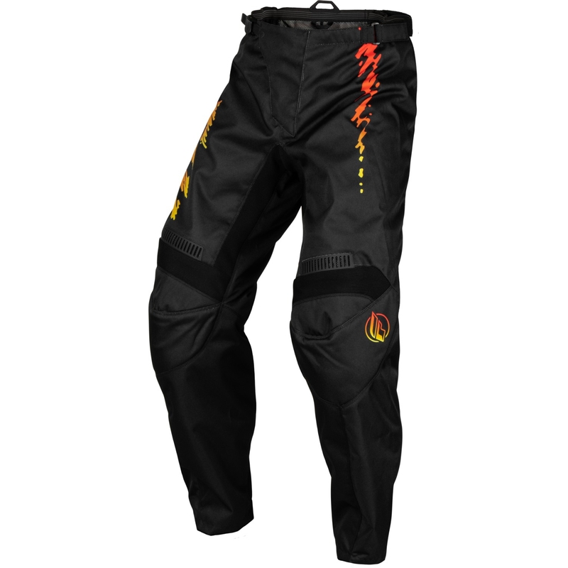 Pantalón motocross niño FLY Racing F-16 2024 negro-amarillo-naranja liquidación