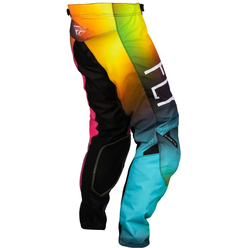 Pantalones de motocross para niños FLY Racing Kinetic Prodigy rosa-azul-amarillo flúor en oferta liquidación