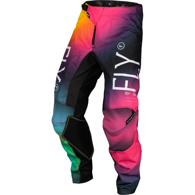 Pantalones de motocross para niños FLY Racing Kinetic Prodigy rosa-azul-amarillo flúor en oferta liquidación
