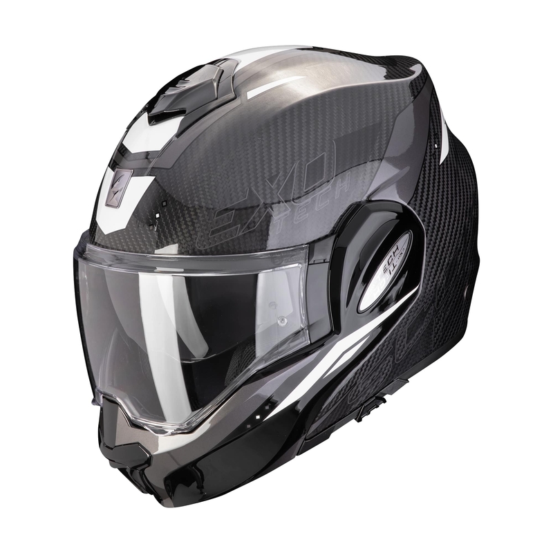 Casco de moto plegable Scorpion EXO-TECH EVO CARBON ROVER negro y blanco