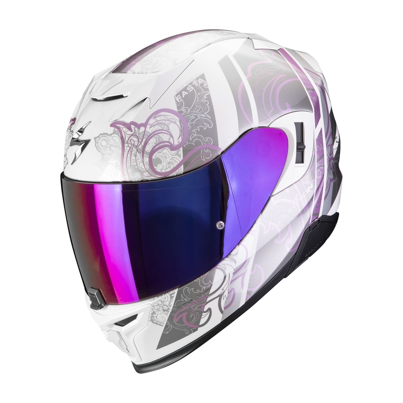 Casco integral de moto Scorpion EXO-520 EVO AIR FASTA blanco-morado liquidación