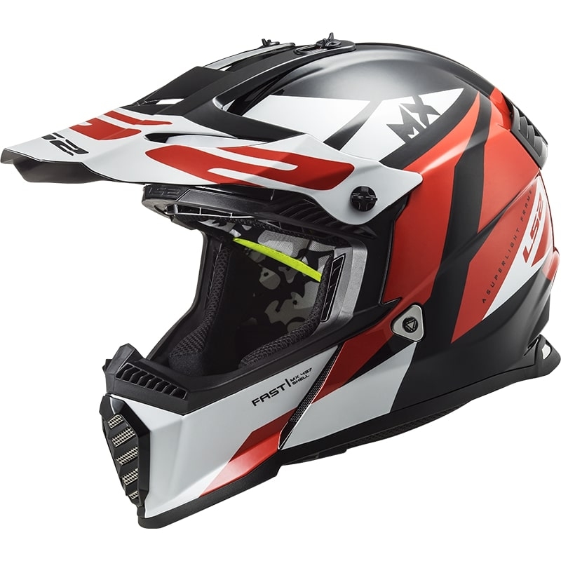 Casco de motocross para niños LS2 MX437 FAST EVO MINI STRIKE negro-blanco-rojo