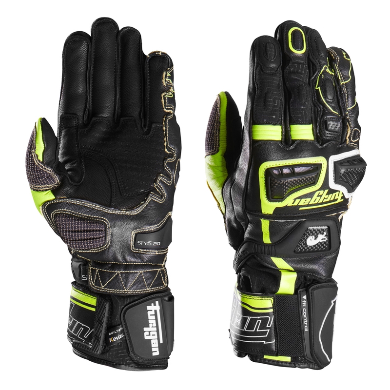 Guantes de moto Furygan Styg 20 x Kevlar negro-amarillo flúor-blanco
