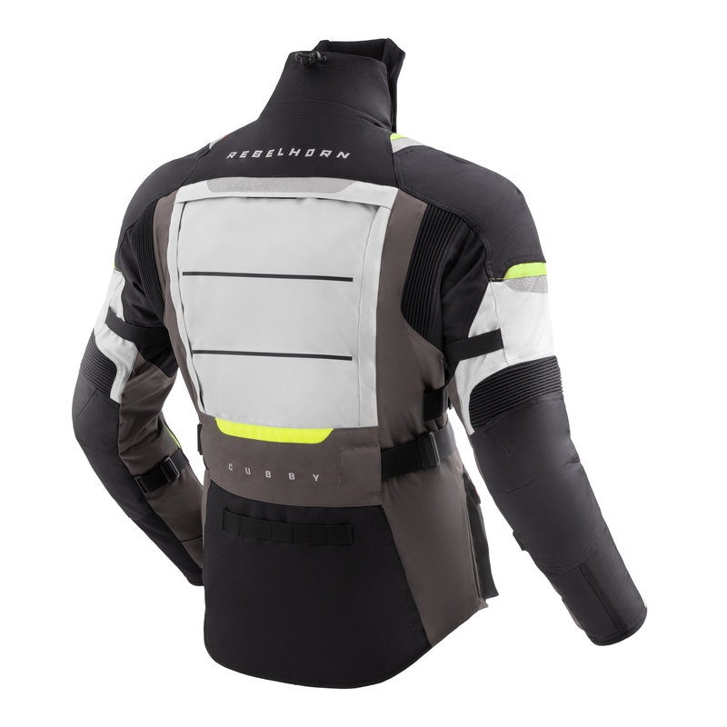 Chaqueta de moto Rebelhorn Cubby V en negro, gris y amarillo fluorescente