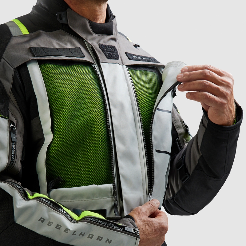 Chaqueta de moto Rebelhorn Cubby V en negro, gris y amarillo fluorescente