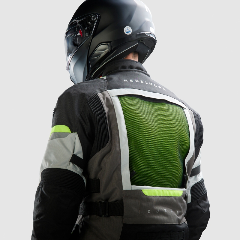 Chaqueta de moto Rebelhorn Cubby V en negro, gris y amarillo fluorescente