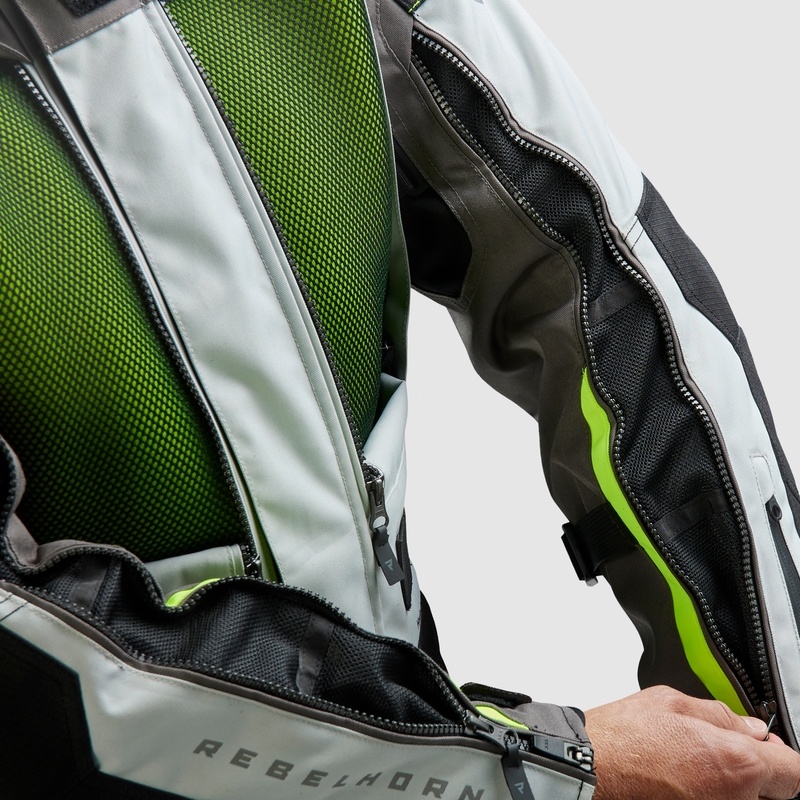 Chaqueta de moto Rebelhorn Cubby V en negro, gris y amarillo fluorescente