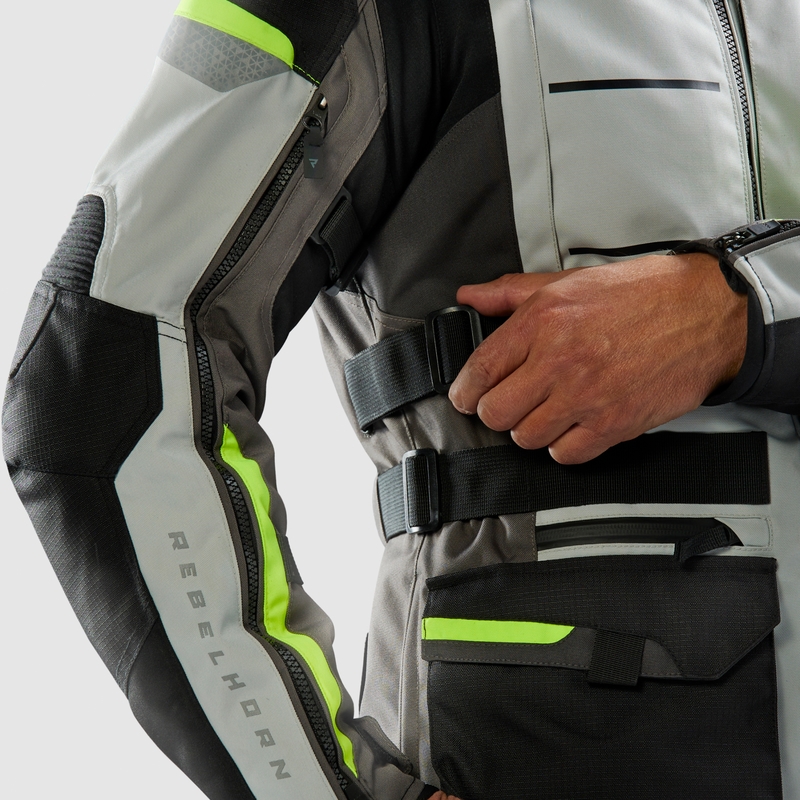 Chaqueta de moto Rebelhorn Cubby V en negro, gris y amarillo fluorescente