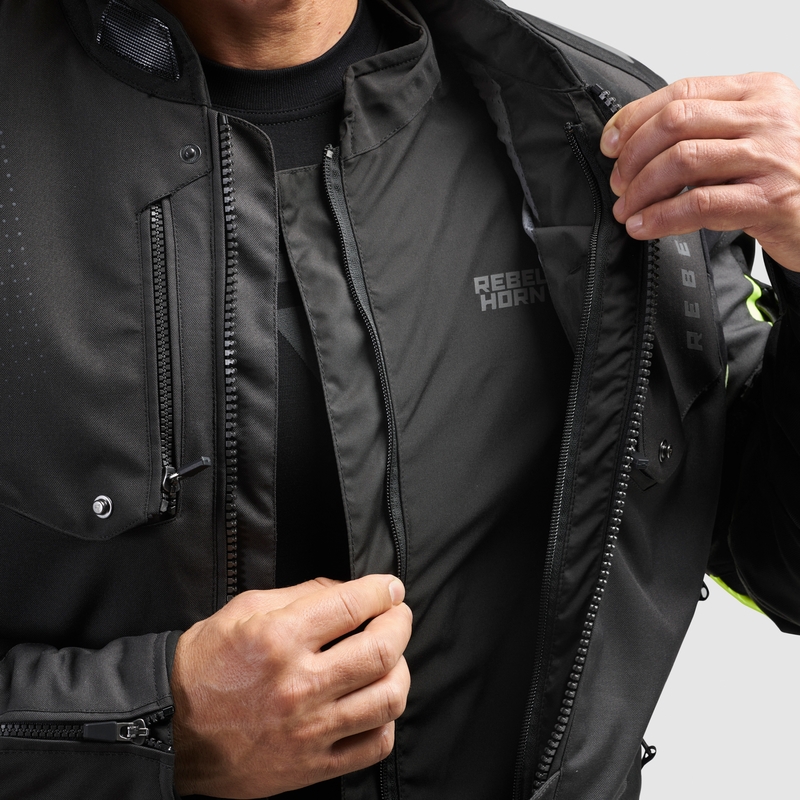Chaqueta de moto Rebelhorn Hiker IV negra-antracita-amarilla fluo
