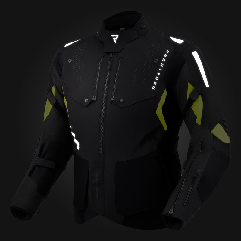 Chaqueta de moto Rebelhorn Hiker IV negra-antracita-amarilla fluo