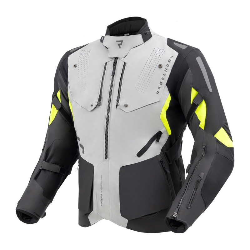 Chaqueta de moto Rebelhorn Hiker IV negra-gris-amarilla fluo