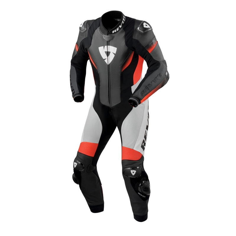 Revit Control Mono de cuero negro-rojo fluo para moto