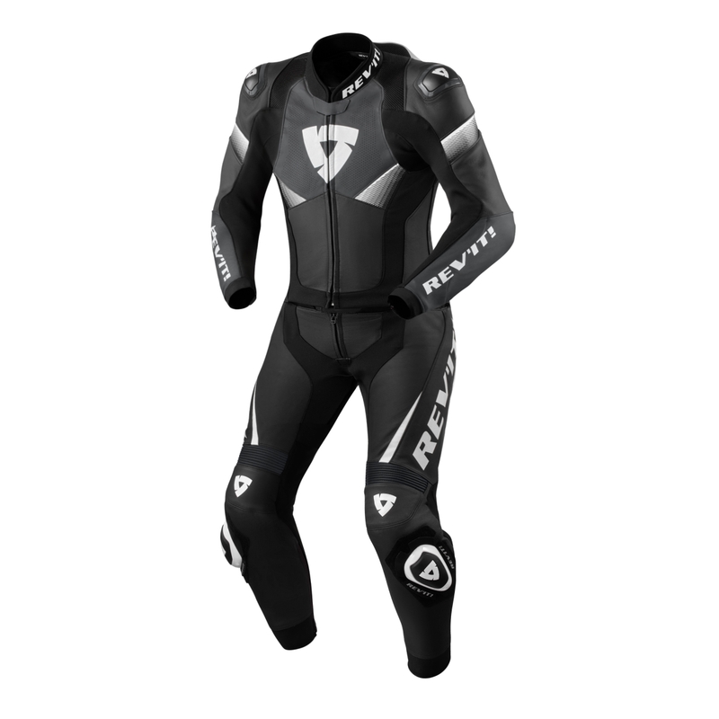 Traje de cuero Revit Combi Argon 2 negro y blanco