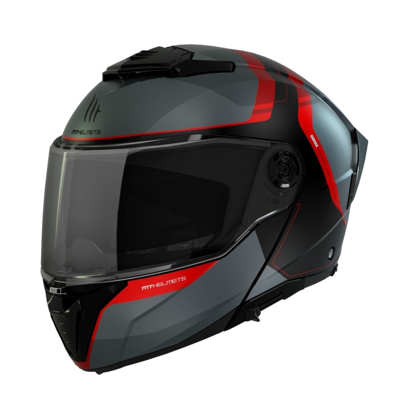 Casco de moto MT ATOM 2 SV EMALLA B15 gris-negro-rojo mate