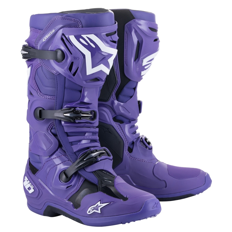 Botas de moto Alpinestars Tech 10 en morado, negro y blanco