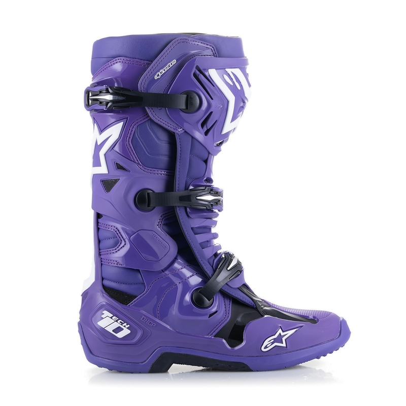 Botas de moto Alpinestars Tech 10 en morado, negro y blanco