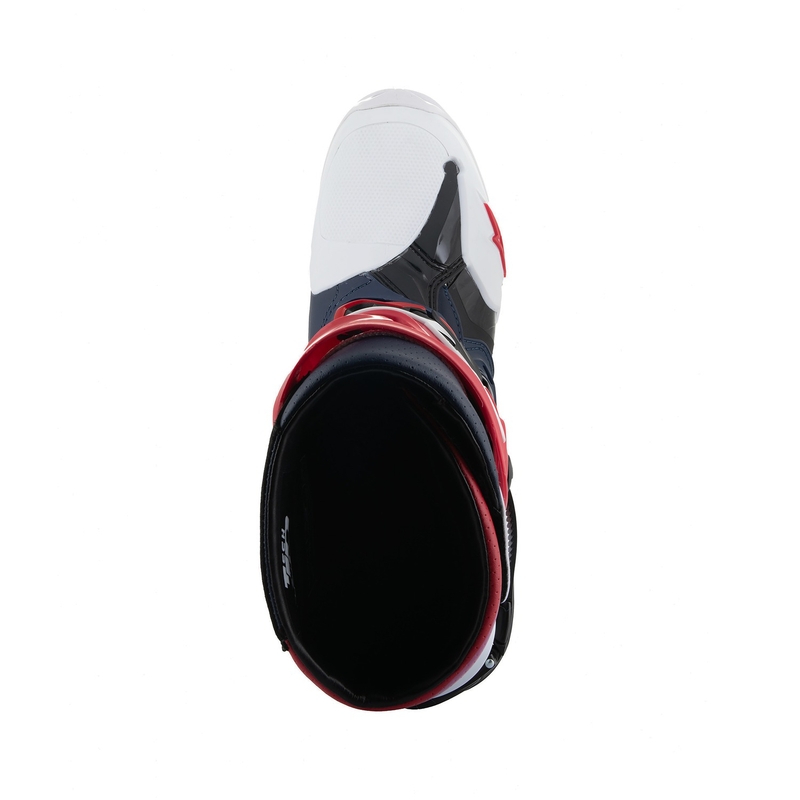 Botas de moto perforadas Alpinestars Tech 10 Supervented en azul oscuro, blanco, rojo y morado