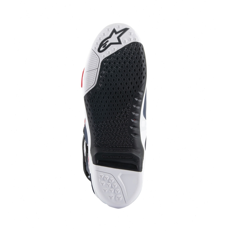 Botas de moto perforadas Alpinestars Tech 10 Supervented en azul oscuro, blanco, rojo y morado