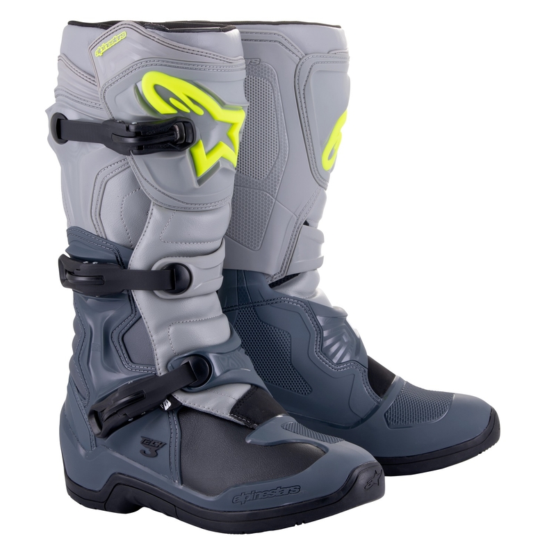 Botas de moto Alpinestars Tech 3 gris claro-negro-amarillo fluo