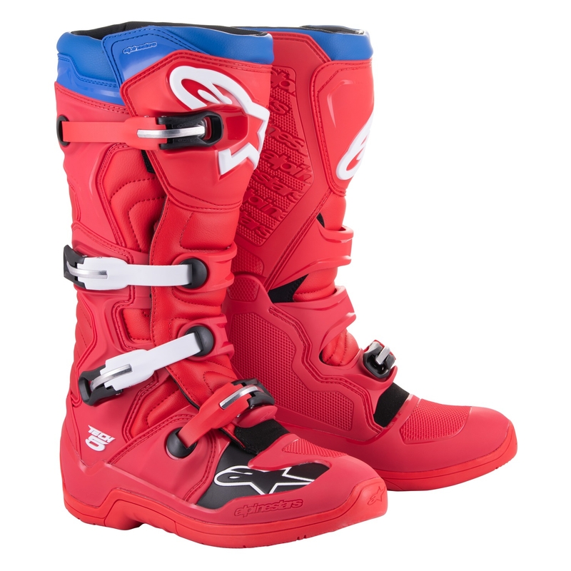 Botas de moto Alpinestars Tech 5 en rojo, azul, blanco y negro