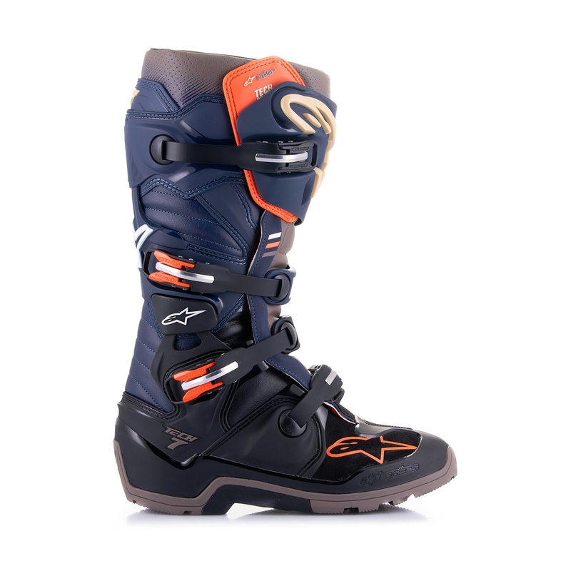 Botas de moto Alpinestars Tech 7 Enduro Drystar 2024 Azul-Gris-Naranja-Negro