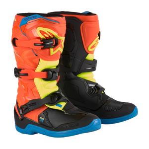 Alpinestars Tech 3S Youth 2024 naranja-fluo-azul-amarillo-fluo-negro botas de moto para niño