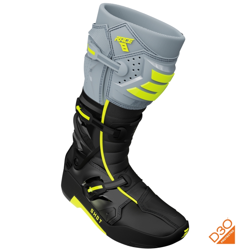 Botas de moto Shot Race 8 negro-gris-amarillo fluo