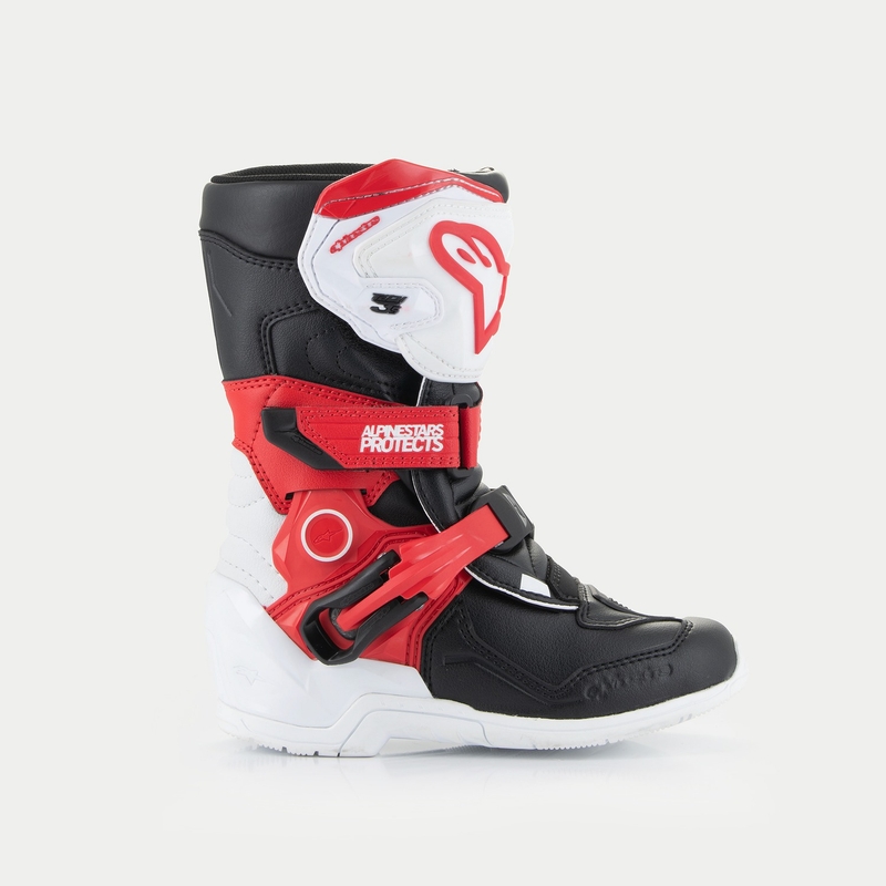 Botas de moto para niños Alpinestars Tech 3S en negro, blanco y rojo