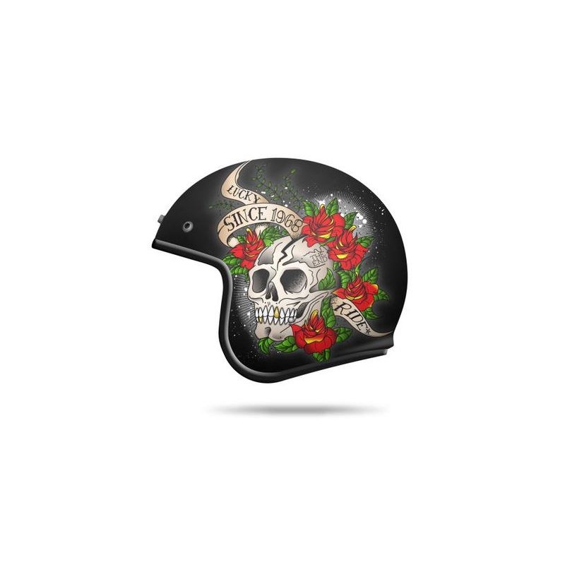 Přilba na motorku otevřená MT LeMans SV Skull & Rose červená