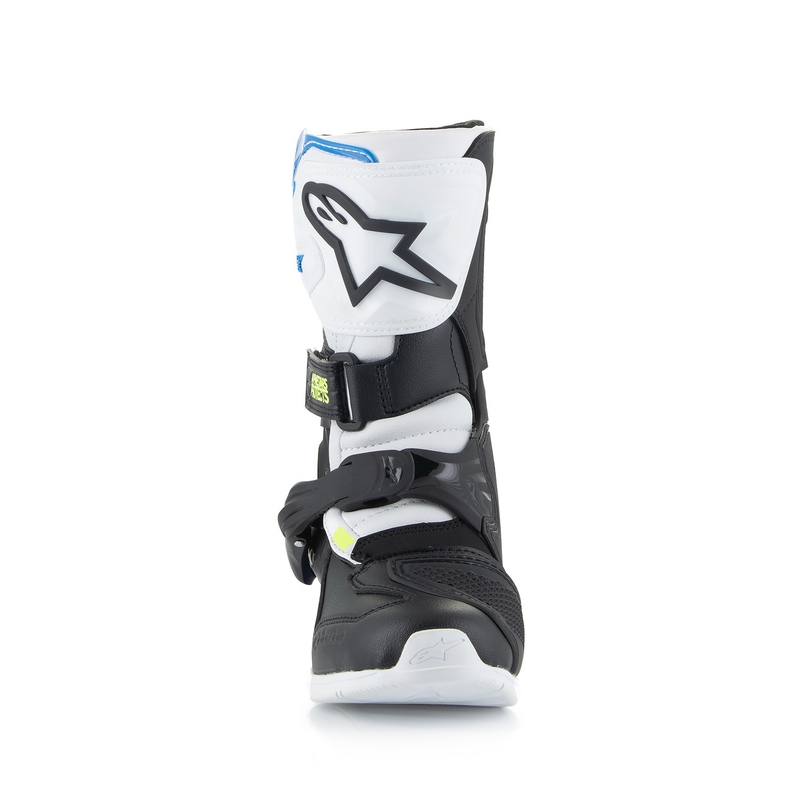 Botas de moto para niños Alpinestars Tech 3S en blanco, negro y azul