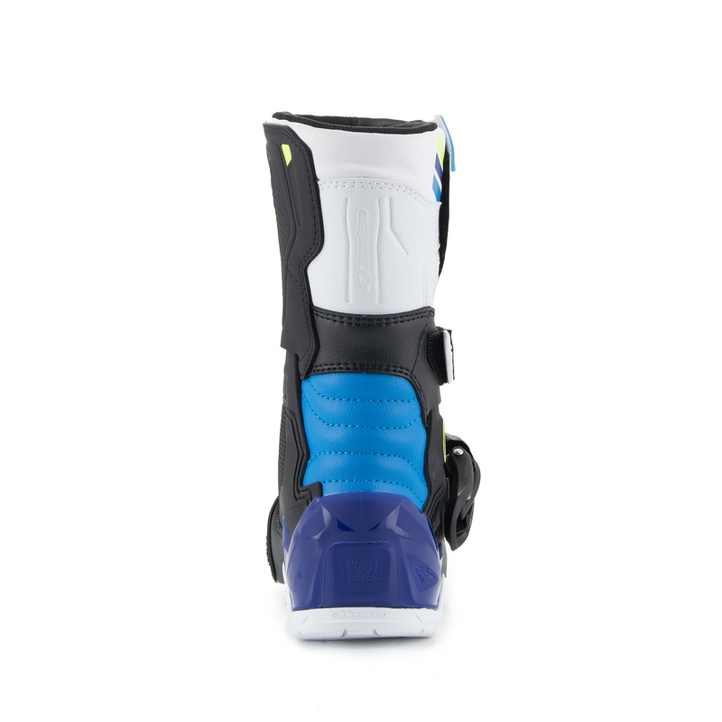 Botas de moto para niños Alpinestars Tech 3S en blanco, negro y azul